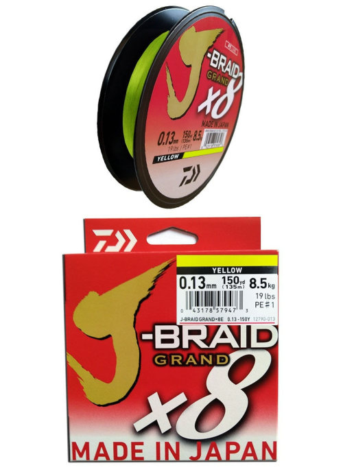 Леска плетеная "J-Braid Grand X8", 0.13мм, 135м, желтый