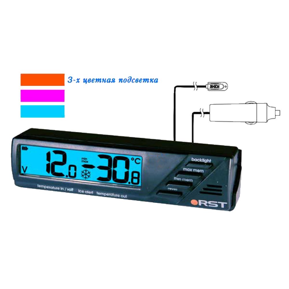PRO Термометр д/авто (салон/улица, малиновый фон/черные цифры)